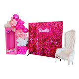 Alquiler Caja Barbie + Shimmer Wall + Cartel Neon + Globos 