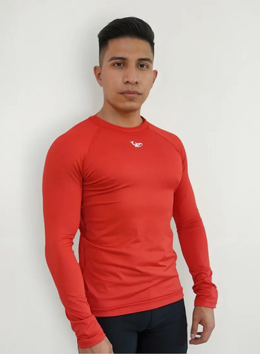 Playera Natación Hombre, Manga Larga, Secado Rapido, Roja