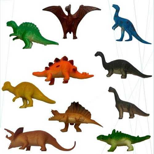 Kit 10 Dinossauro Plástico Colorido Mini Brinquedo Festa