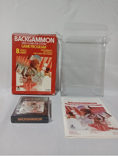 Atari 2600 Backgammon En Caja, Juego, Manual Y Protector 