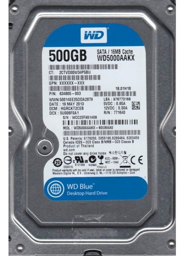 Disco Duro Hdd Western Digital Wd500aakx 500gb 3.5 Sata Mb