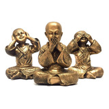Trio Monges Budas Cego Surdo Mudo Sábios Budinhas Resina