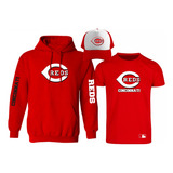 Kit Sudadera + Playera + Gorra Mod Mlb Cincinnati Reds