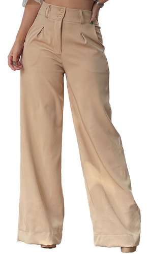 Calça Pantalona Alfaiataria Wide Leg Social Cintura Alta