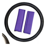 Cubre Volante Cuerina Negro C/brillos + Cinturones Violeta