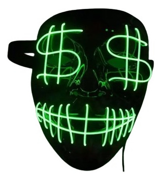 Máscara Led Neon Cifrao Dinheiro Money Festas Halloween