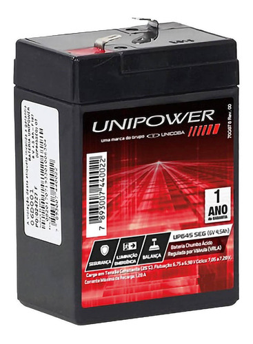 Bateria 6v 4.5ah Brinquedo Alarme Balança Unipower Up645seg