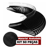 Cabides Veludo Ultra Fino Antideslizante Preto - Kit 50 Cor Preto/prata