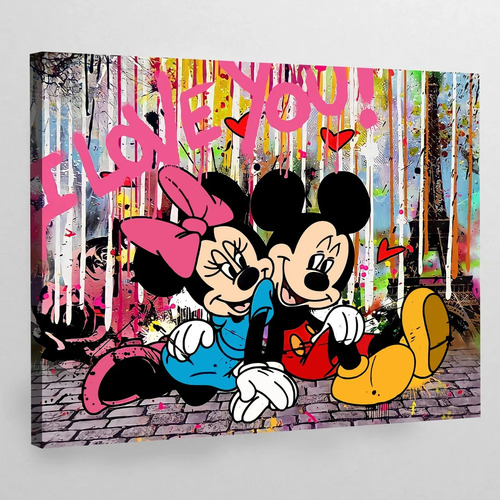 Quadro Em Tecido Canvas Mickey Minnie Decoração Quarto Sala