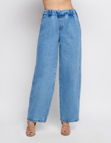 Pantalón Jeans Jogger Wide Leg Tiro Alto Para Mujer Devendi 