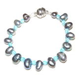 Pulsera Perla Gota Irregular Cultivada Gris 9 Mm Con Broche 