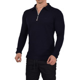 Playera Polo Zipped John Leopard Manga Larga Muscle Fit 