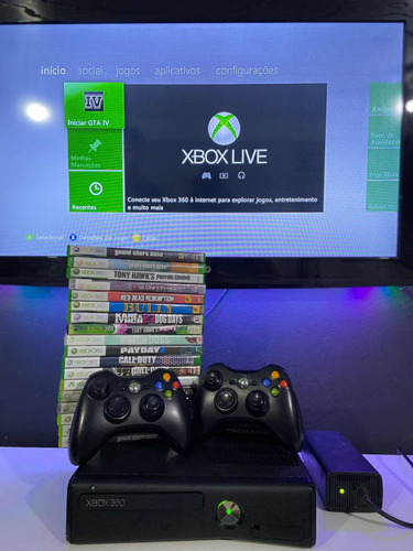 Xbox 360 Destravado Completo (10 Jogos E 2 Controles)
