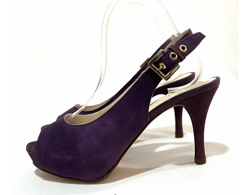 Chala Taco Alto De Cuero Pollini  N*37 Color Purpura Usado