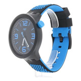 Reloj Pulsera Swatch So27b102 De Cuerpo Color Azul, Para Hombre, Fondo Negro, Con Correa De Silicona Color Negro Y Azul, Agujas Color Amarillo, Bisel Color Negro Y Hebilla Simple