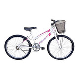 Bicicleta Infantil Aro 24 Calil Feminina C/ Cesto - Branco Cor Branco/rosa Tamanho Do Quadro Único