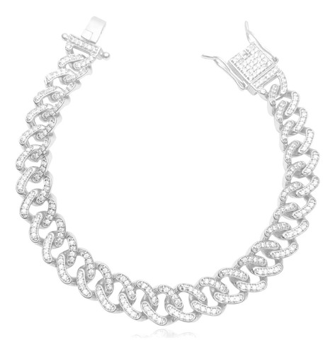 Pulseira Cuban Link Cravejada A Zircônia Banhada A Prata 925