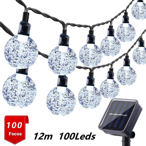 Fita De Luzes De Bolas De Led Solar Natal Corda 100led