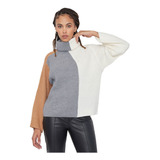 Sweater Mujer Rib Color Block Camel  Corona