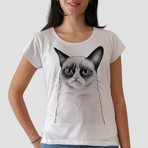 Remera Gato Enojado Grumpy Cat Mujer M. Corta Purple Chick