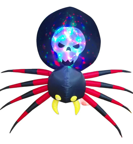 Decoración Halloween Inflable Araña Luz Mágica 1.8m