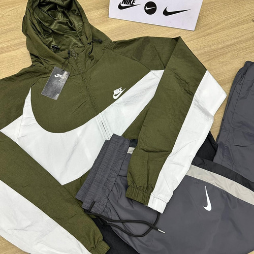 Conjunto Nike Corta Vento Verde Escuro Modelo Facão Premium 