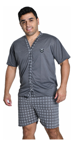 Pijama Masculino Camisão Aberto De Botões Conforto Cirúrgico