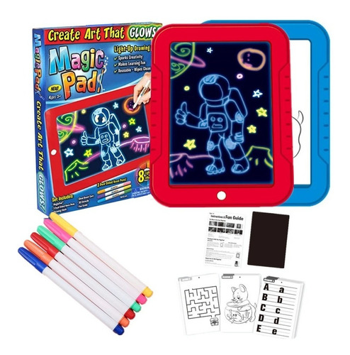 Tableta De Dibujo Magic Pad Con Luz Led Marcadores + Diseños