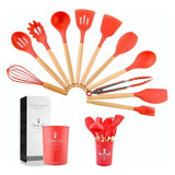 Utensilios Cocina Silicona Espatula Resistente Colores 12pzs Color Rojo