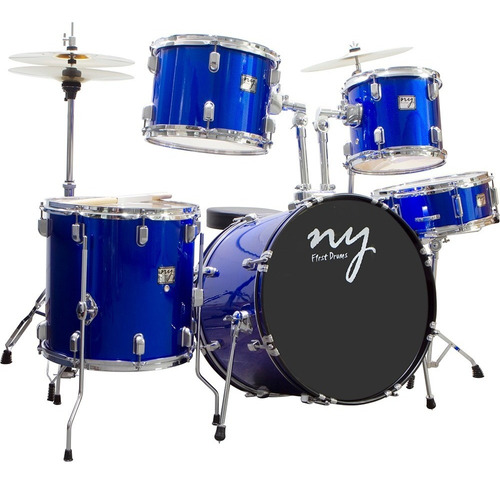 Bateria New York 2t Azul Com Ferragens Cromadas C/ Pratos