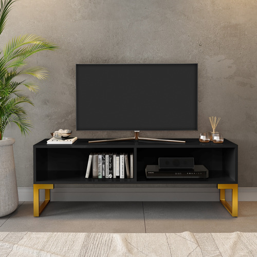 Rack Milão Luxo Com Base De Metal Dourado Para Tv - Estante