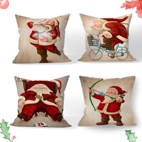 Kit 4 Capas Para Almofada Natalinas Papai Noel Decorativas 