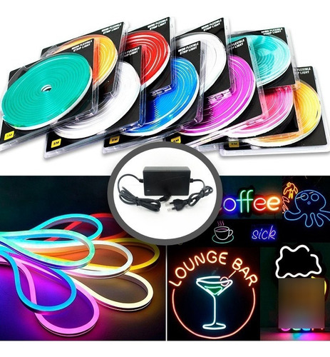 Kit 2 Fita De Led Neon 12v 5m Silicone Com Fonte 5a