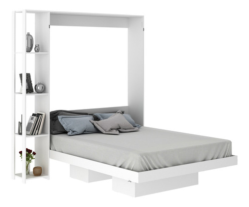 Base De Cama Matrimonial Abatible Con Estantes A22 Blanco