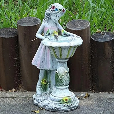 Estatua Solar Jardim Anjo Voveexy Resina 29cm Externa