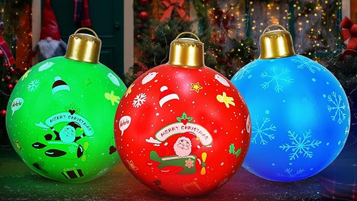 3 Bolas Inflables De Navidad Con Luz Solar Pvc Decoraciones