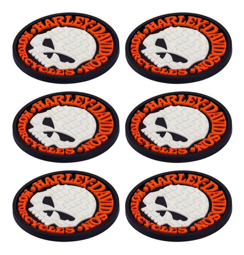 6 Porta Copos Harley Davidson Decorativo Decoração Sala Moto Letra Laranja E Skull Branco