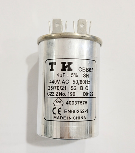 Capacitor Permanente 4uf 440vac Metálico Faston Cbb65 Tk