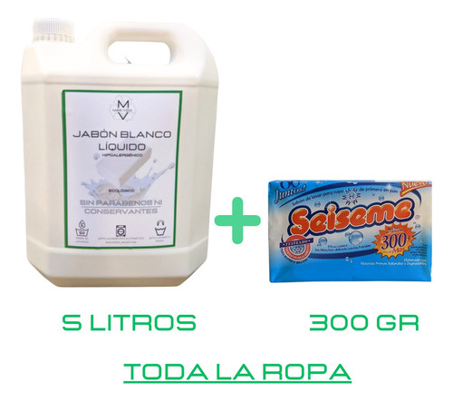 Jabón Blanco Líquido Mv 5l + 300grs Pan Blanco Seiseme
