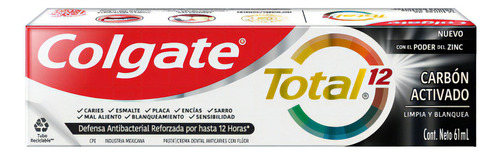 Pasta Dental Colgate Total 12 Carbón Activado 61ml