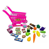 Carrinho De Compras Infantil De Brinquedo Super Mercado Rosa