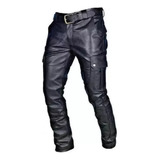 Pantalones Fondo Plano De Cuero Sintético Punk Para Hombre