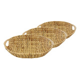 Kit Conj Cesto Oval Fruteira Decorativo Seagrass Natural