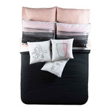 Edredon Art Negro Queen Size + Cortinas Cortas Bora