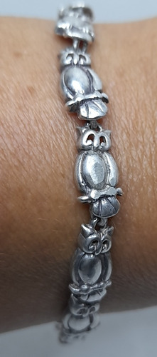 Pulsera De Plata  Vintage Lechuzas De La Buena Suerte