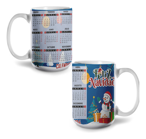 Taza Navideña Calendario Y Logo Personalizada 15oz Mod398