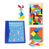 Juguete Didactico Madera Tangram Tetris Rompecabezas  Pack 3