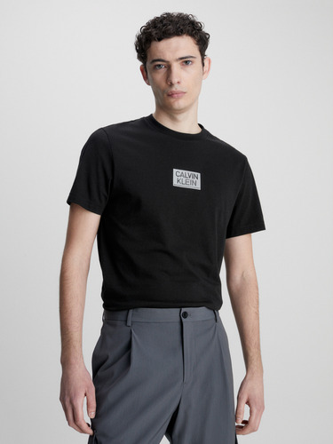 Polera Gloss Stencil Logo  Negro Calvin Klein