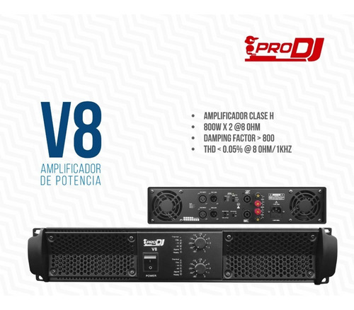 Amplificador Audio Pro Dj V8 X2can Potencia 800w Clase H Pro