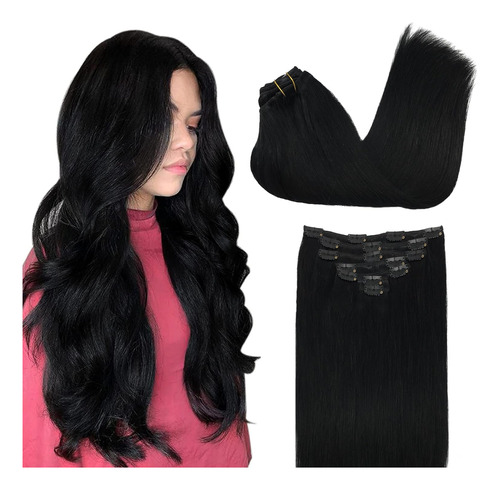 Extensiones De Cabello Natural 7 Pcs. -  Color Jet Black